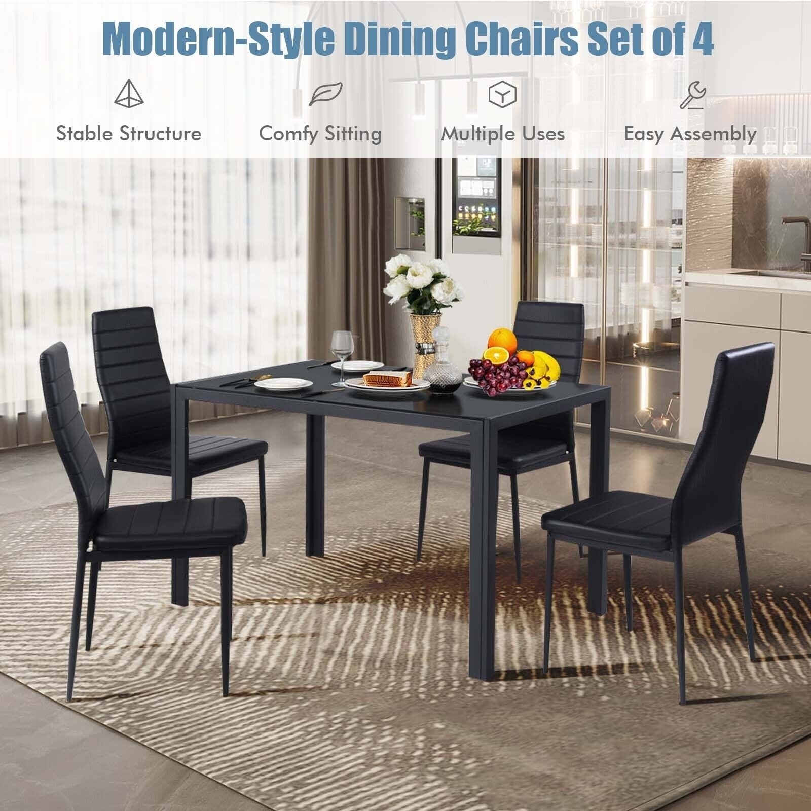4 Pieces Modern Leather Dinning Chairs Set with Metal Frame Dining Chairs at Gallery Canada