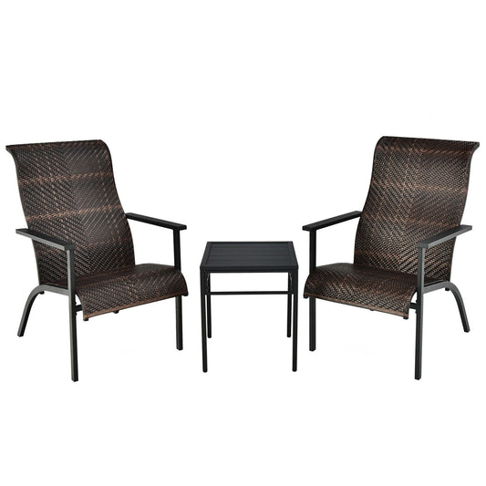 3 Pieces Patio Rattan Bistro Set with High Backrest and Armrest, Brown - Gallery Canada