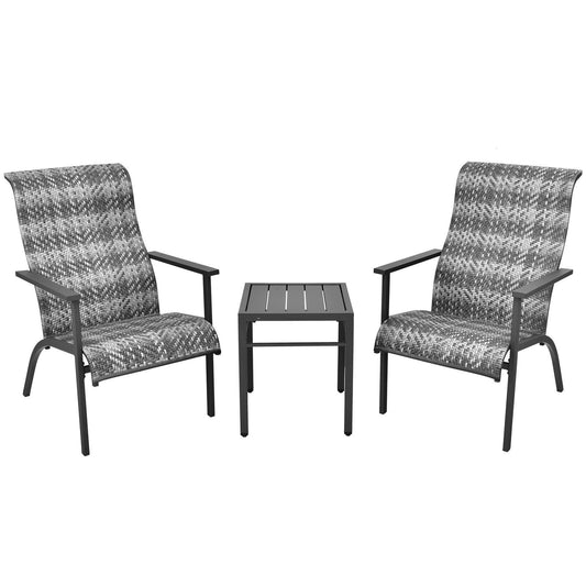 3 Pieces Patio Rattan Bistro Set with High Backrest and Armrest, Gray - Gallery Canada