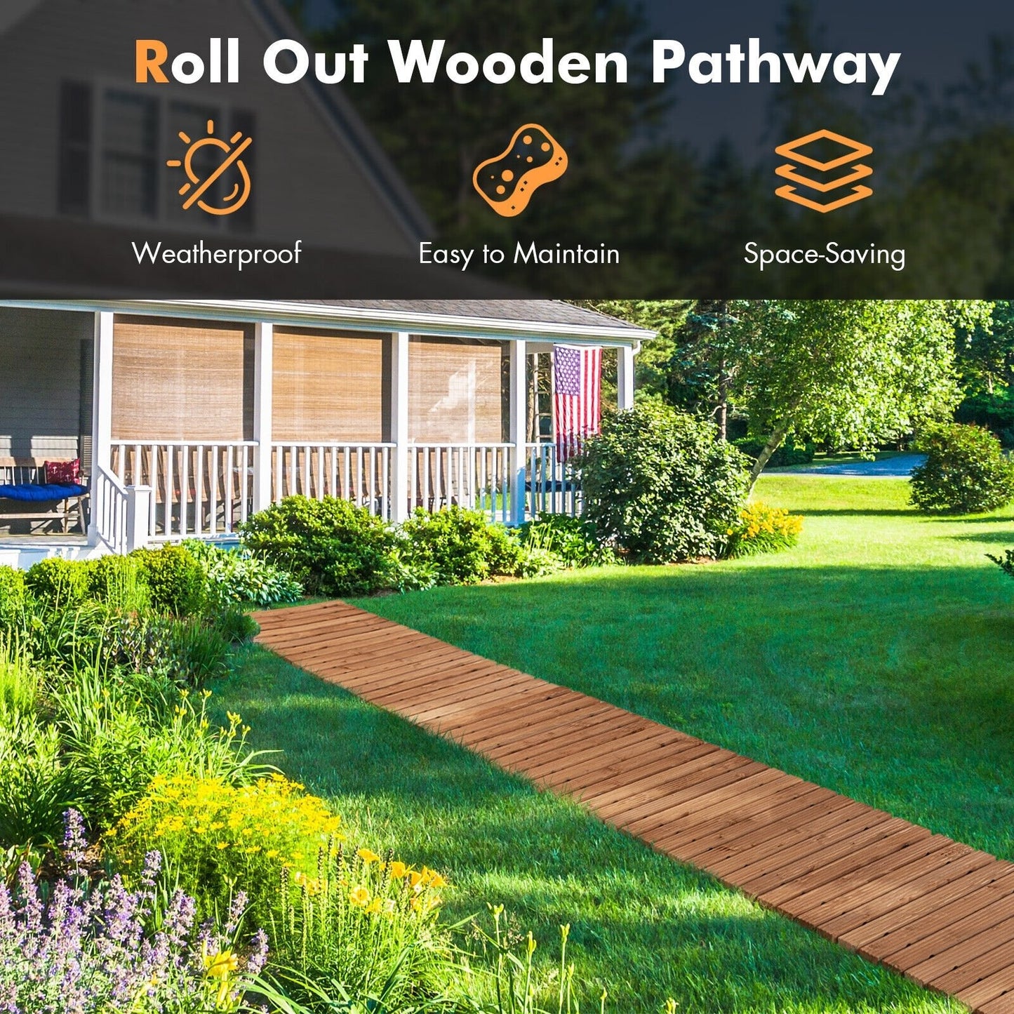 8 Feet Roll-out Weather-Resistant Patio Hardwood Pathway-17", Brown at Gallery Canada