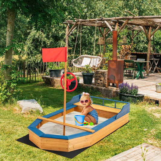 Kids' Pirate Boat Sandbox with Flag and Rudder, Natural - Gallery Canada