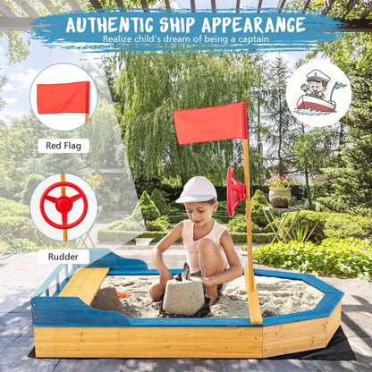 Kids' Pirate Boat Sandbox with Flag and Rudder, Natural