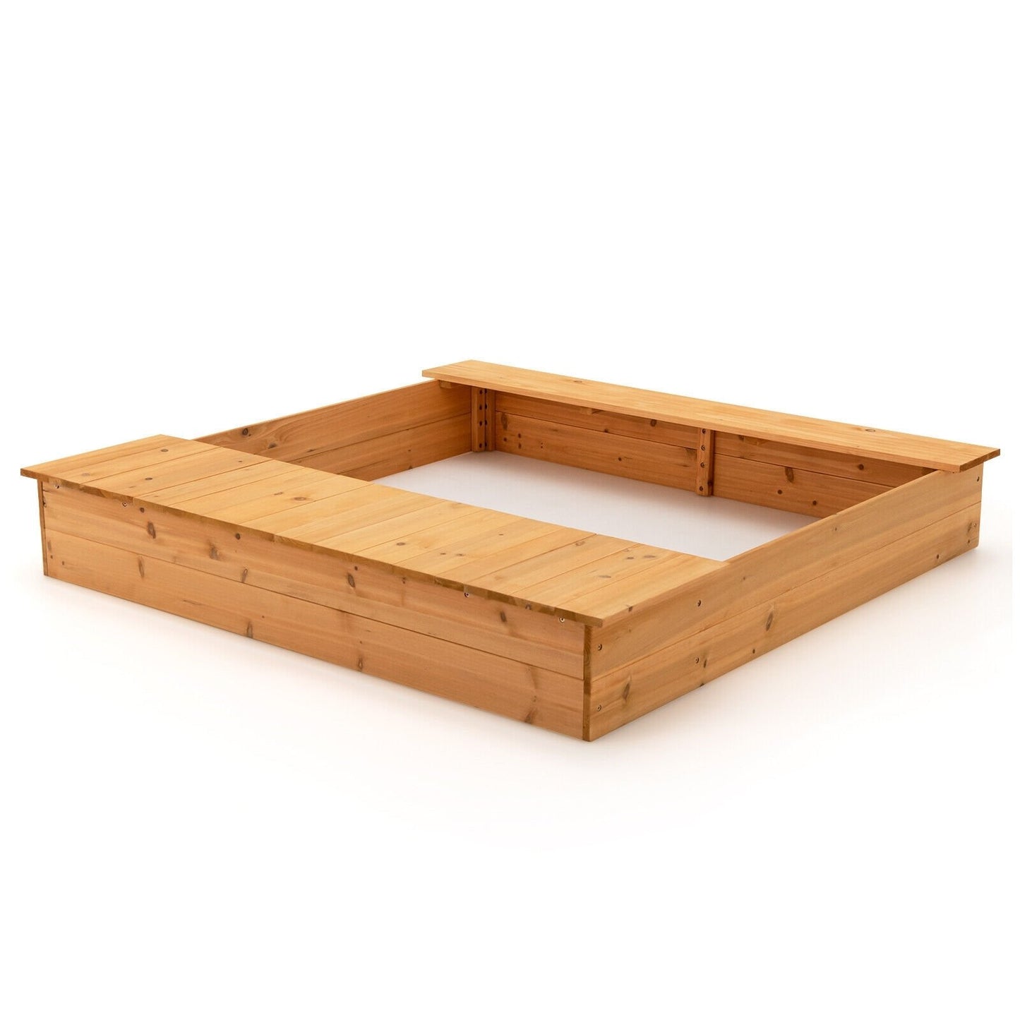 Kids Wooden Sandbox with Bench Seats and Storage Boxes, Natural