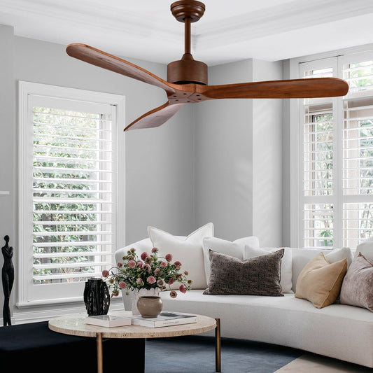 52 Inch Modern Ceiling Fan Indoor Outdoor Brushed Nickel Finish with Remote, Brown - Gallery Canada