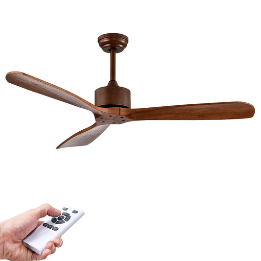 52 Inch Modern Ceiling Fan Indoor Outdoor Brushed Nickel Finish with Remote, Brown
