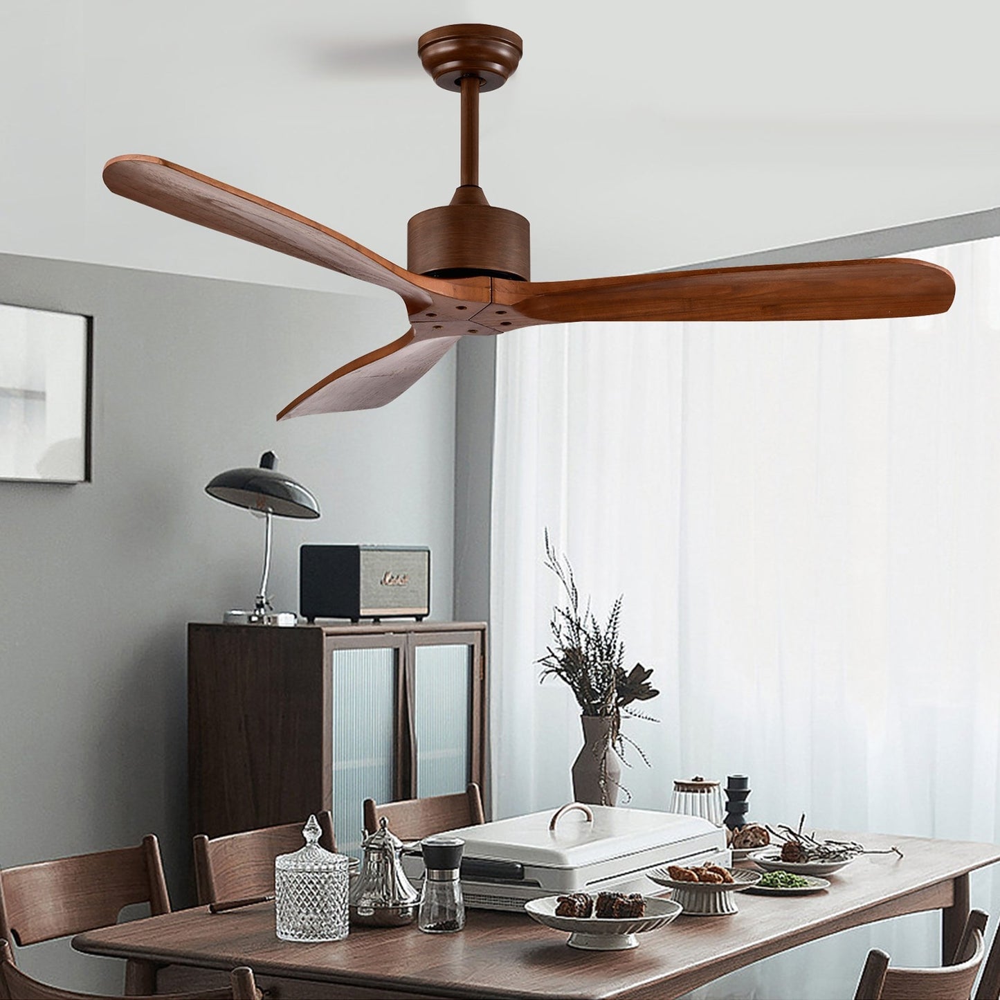 52 Inch Modern Ceiling Fan Indoor Outdoor Brushed Nickel Finish with Remote, Brown at Gallery Canada