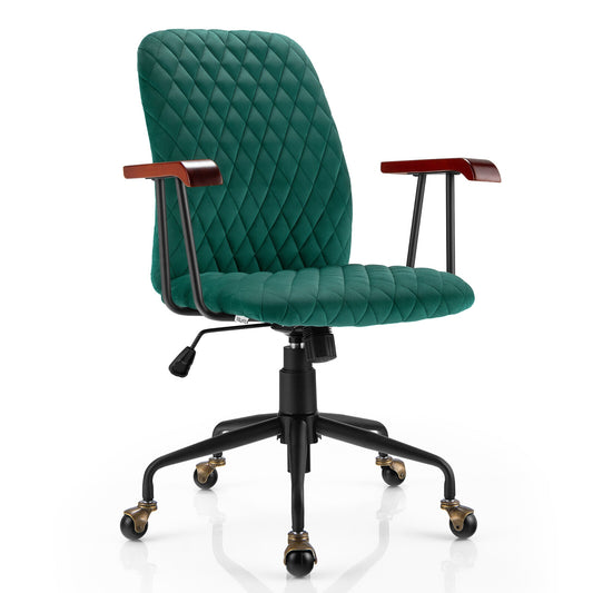 Velvet Home Office Chair with Wooden Armrest, Green Leisure Chairs Green at Gallery Canada