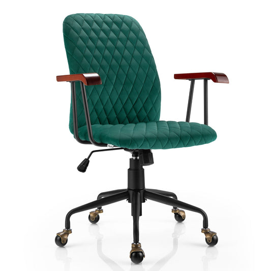 Velvet Home Office Chair with Wooden Armrest, Green - Gallery Canada