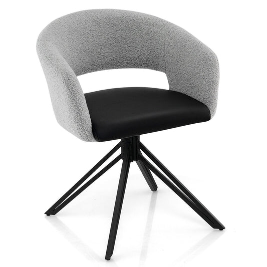 Modern Swivel Accent Chair Armchair with Sherpa Covered Back PU Seat and Steel Legs, Black at Gallery Canada