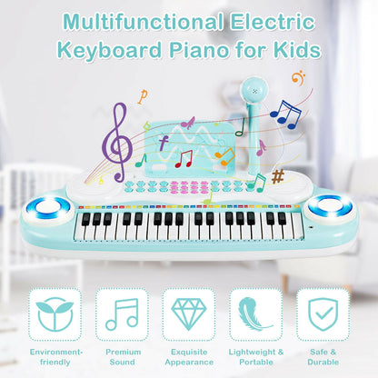 Multifunctional 37 Electric Keyboard Piano with Microphone, Blue Pianos & Keyboards at Gallery Canada