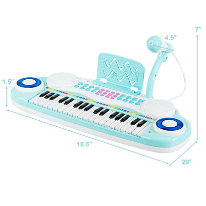 Multifunctional 37 Electric Keyboard Piano with Microphone, Blue - Gallery Canada
