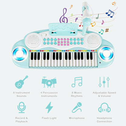 Multifunctional 37 Electric Keyboard Piano with Microphone, Blue Pianos & Keyboards at Gallery Canada