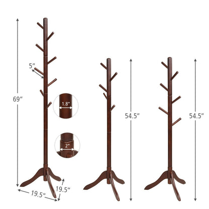 Adjustable Wooden Tree Coat Rack with 8 Hooks, Brown at Gallery Canada
