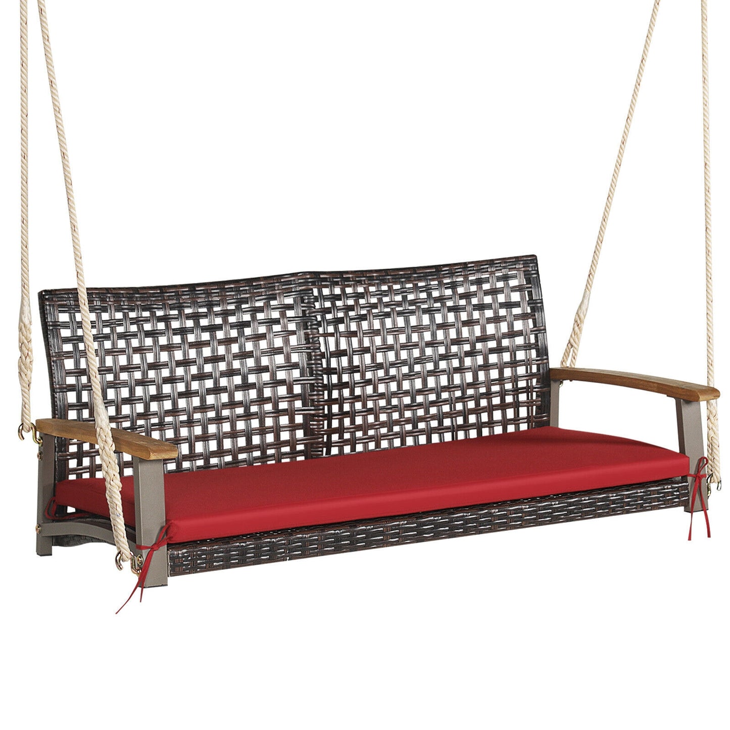 2-Person Rattan Hanging Porch Swing Chair, Red Porch Swings at Gallery Canada