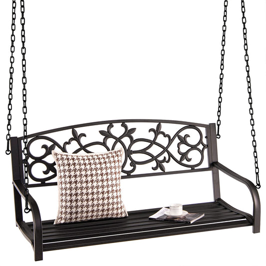 2-Person Outdoor Porch Metal Hanging Swing Chair with Sturdy Chains, Brown Porch Swings Brown at Gallery Canada