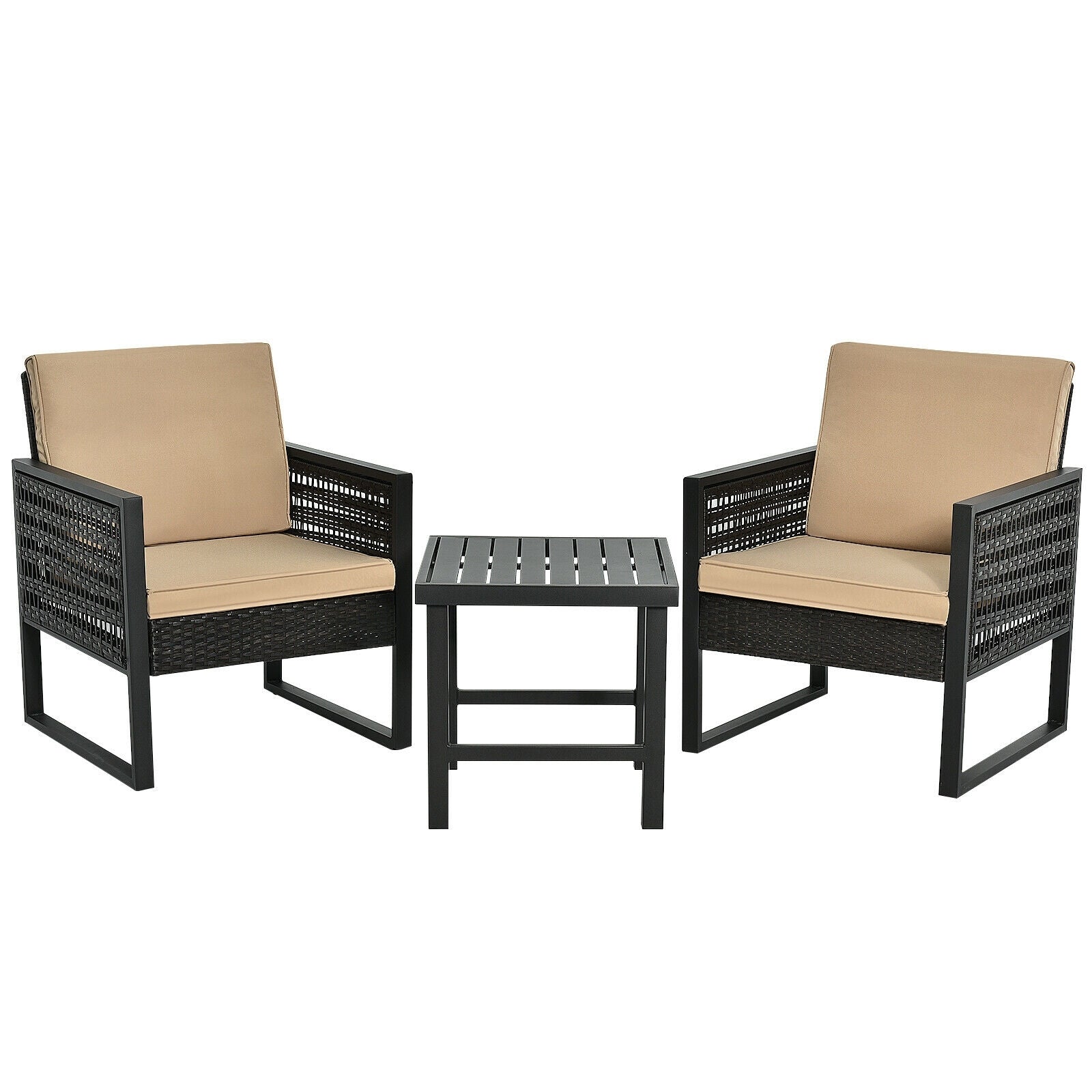 3 Pieces Patio Rattan Bistro Cushioned Furniture Set, Brown Patio Conversation Sets Brown at Gallery Canada