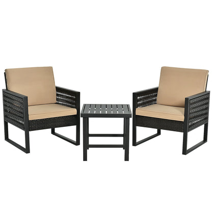 3 Pieces Patio Rattan Bistro Cushioned Furniture Set, Brown Patio Conversation Sets at Gallery Canada