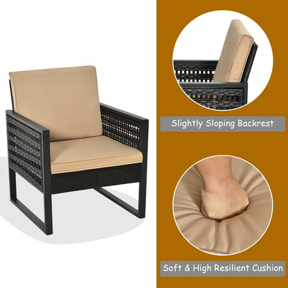 3 Pieces Patio Rattan Bistro Cushioned Furniture Set, Brown Patio Conversation Sets at Gallery Canada