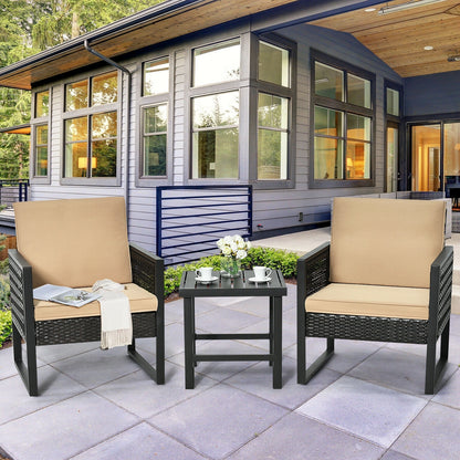 3 Pieces Patio Rattan Bistro Cushioned Furniture Set, Brown Patio Conversation Sets at Gallery Canada