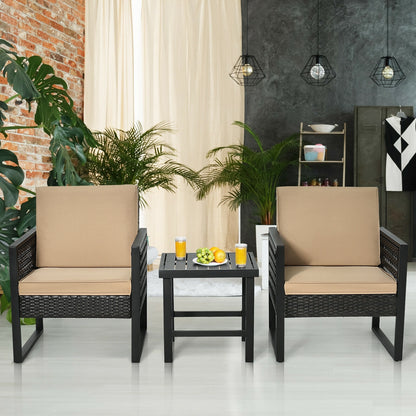 3 Pieces Patio Rattan Bistro Cushioned Furniture Set, Brown Patio Conversation Sets at Gallery Canada