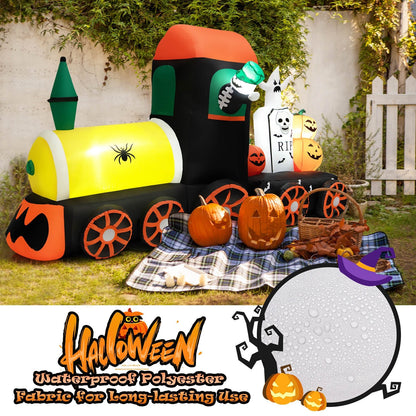8 Feet Halloween Inflatable Skeleton Ride on Train with LED Lights, Multicolor - Gallery Canada