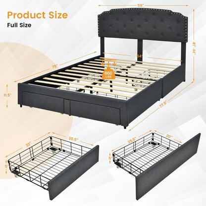 Platform Bed Frame with Adjustable Headboard and 4 Storage Drawers, Gray Simple Bed Frame at Gallery Canada