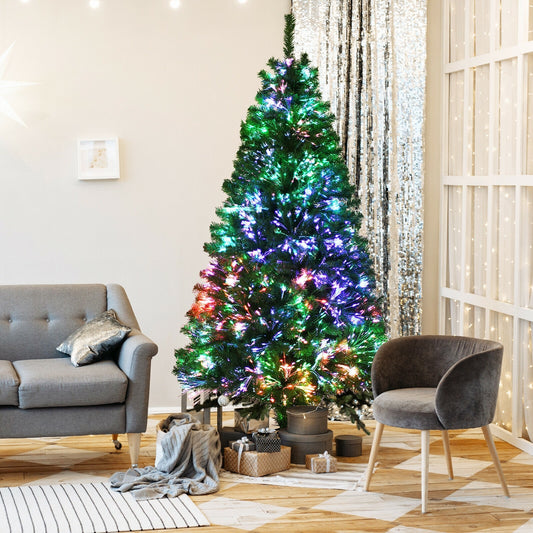 Pre-Lit Multi-Colored Fiber Optic Spruce Artificial Christmas Tree, 7 ft, Green Christmas Tree Green at Gallery Canada