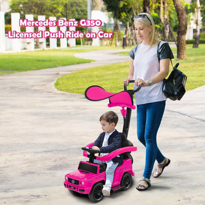 3-In-1 Ride on Push Car Mercedes Benz G350 Stroller Sliding Car with Canopy, Pink - Gallery Canada