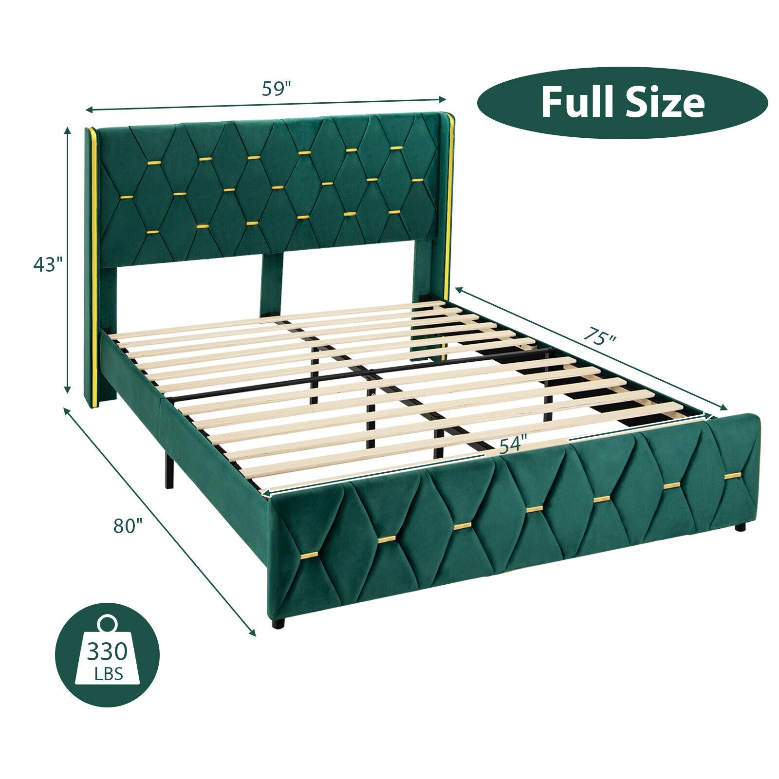 Queen/Full Size Upholstered Platform Bed Frame with Adjustable Headboard-Full Size, Green Simple Bed Frame at Gallery Canada