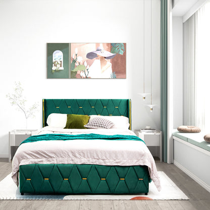 Queen/Full Size Upholstered Platform Bed Frame with Adjustable Headboard-Full Size, Green Simple Bed Frame at Gallery Canada