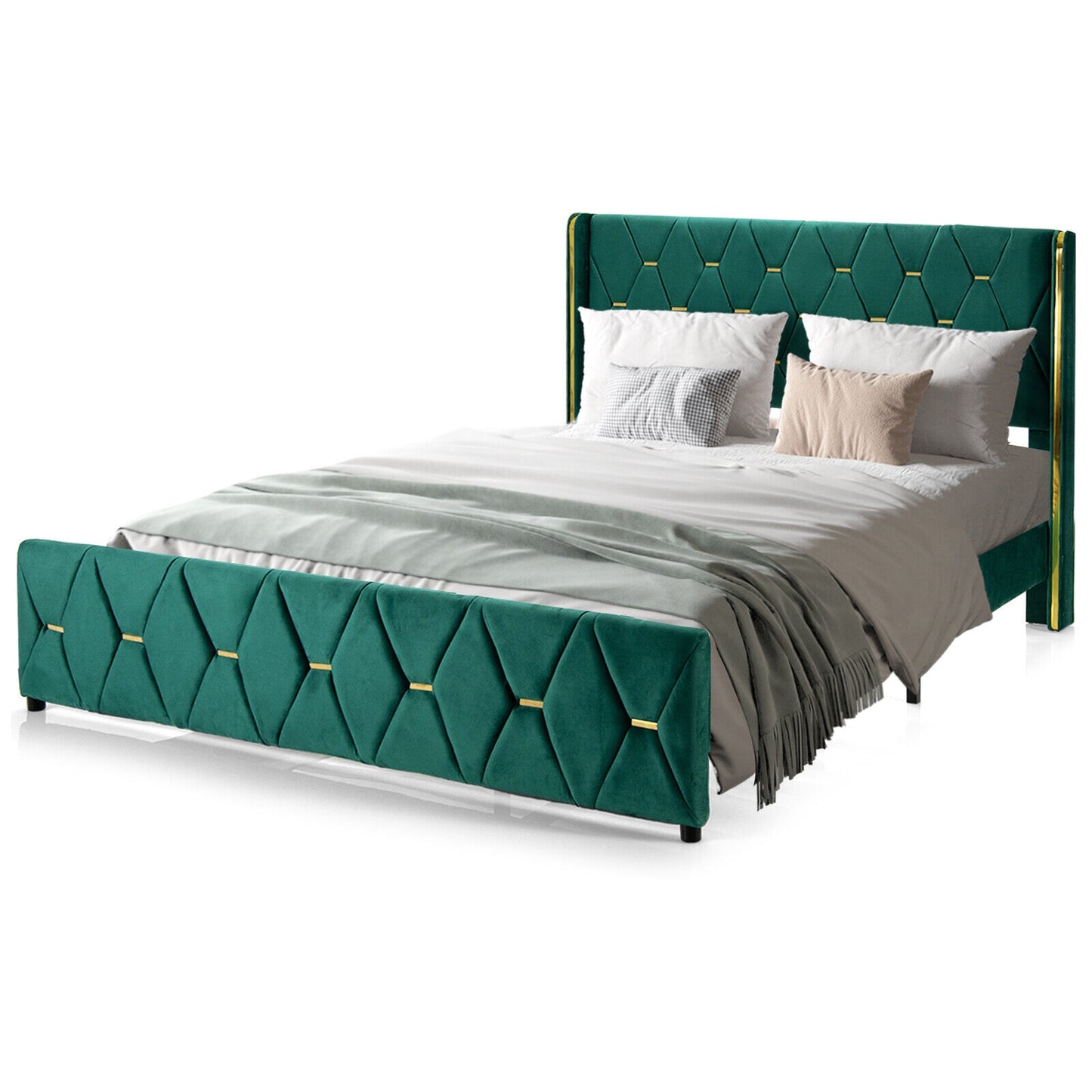 Queen/Full Size Upholstered Platform Bed Frame with Adjustable Headboard-Full Size, Green Simple Bed Frame at Gallery Canada