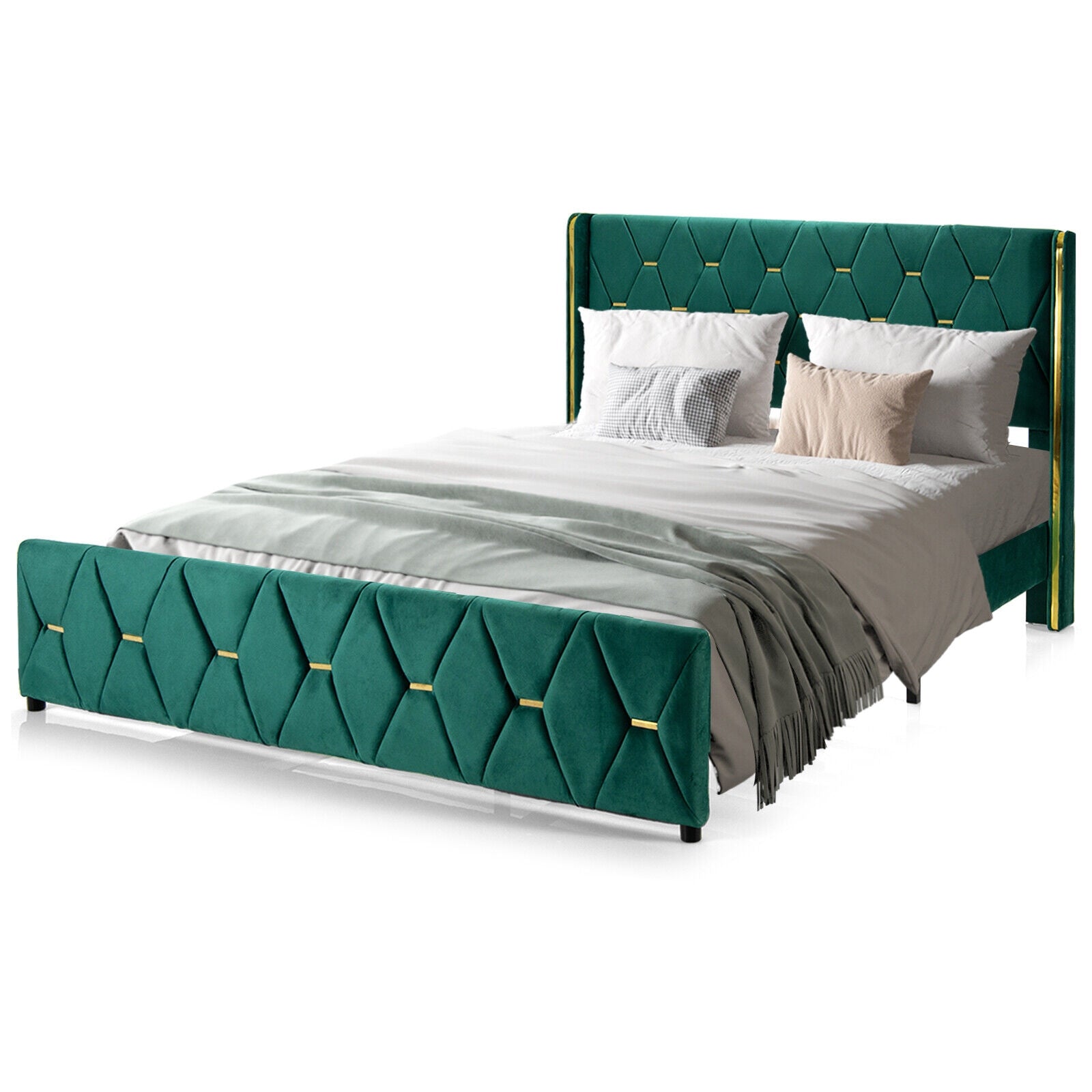 Queen/Full Size Upholstered Platform Bed Frame with Adjustable Headboard-Full Size, Green Simple Bed Frame at Gallery Canada