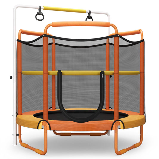 5 Feet Kids 3-in-1 Game Trampoline with Enclosure Net Spring Pad, Orange