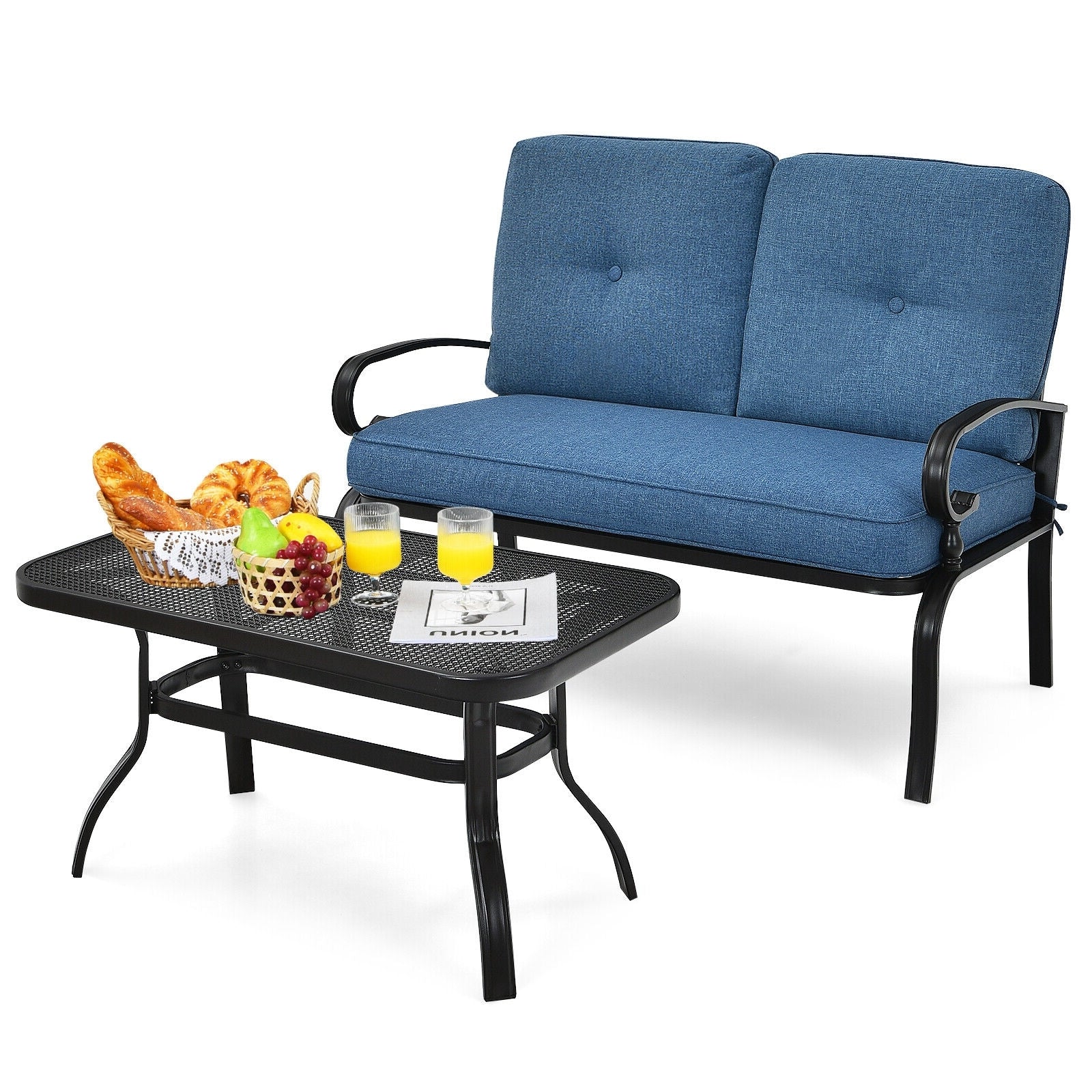 Patio Loveseat Bench Table Set, 2 Pieces, Blue Patio Conversation Sets at Gallery Canada