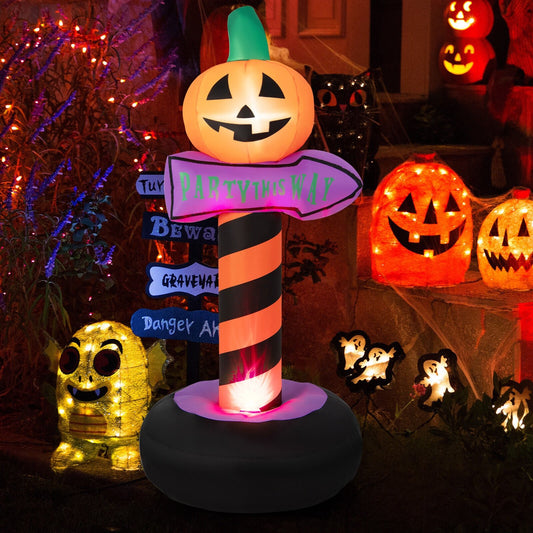 6 Feet Inflatable Halloween Pumpkin Road Sign Decoration with LED Light, Multicolor - Gallery Canada