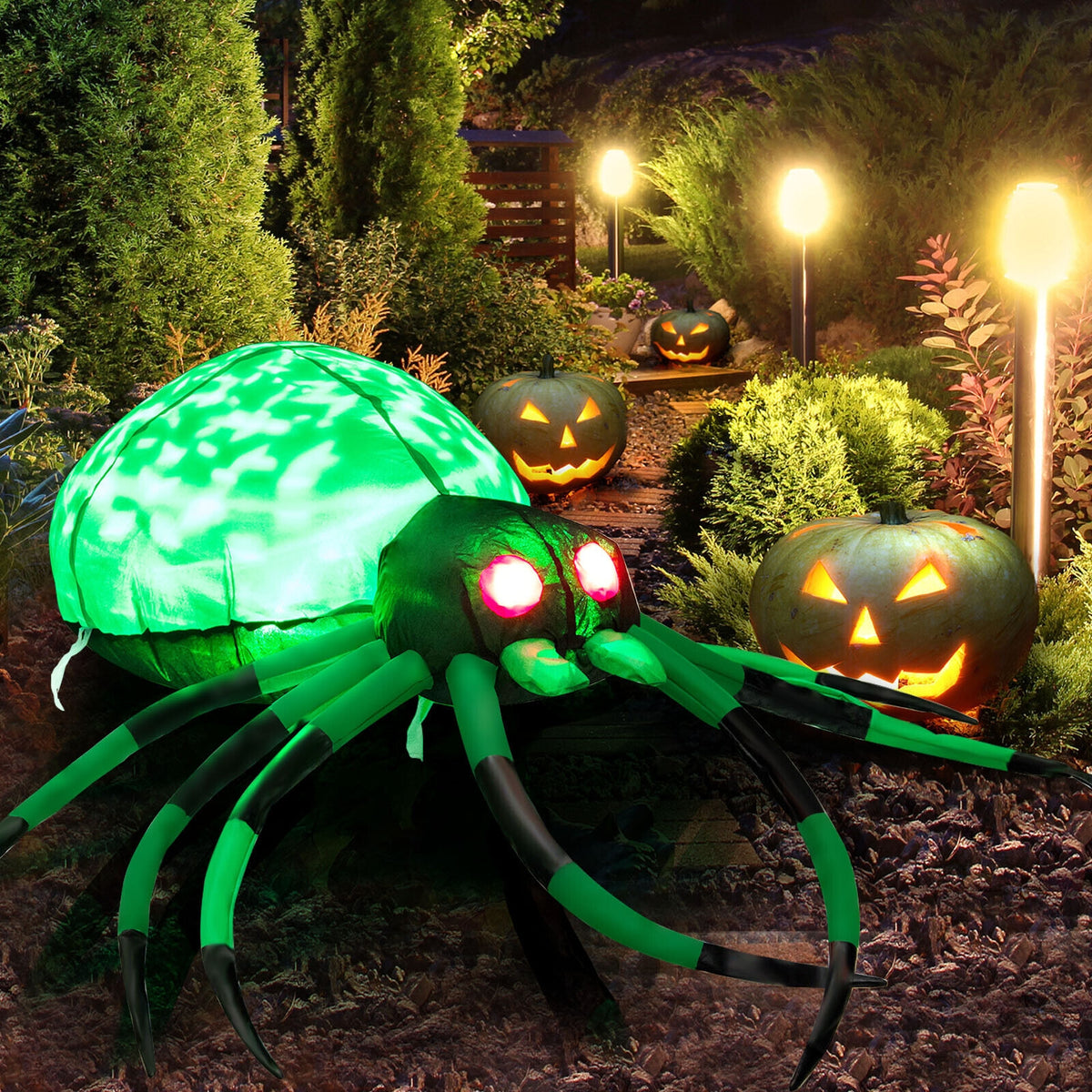5 Feet Halloween Inflatable Spider With Cobweb, LEDs, Green Halloween at Gallery Canada