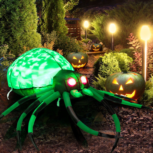 5 Feet Halloween Inflatable Spider With Cobweb, LEDs, Green Halloween Green at Gallery Canada