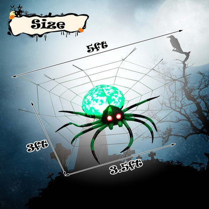 5 Feet Halloween Inflatable Spider With Cobweb, LEDs, Green Halloween at Gallery Canada
