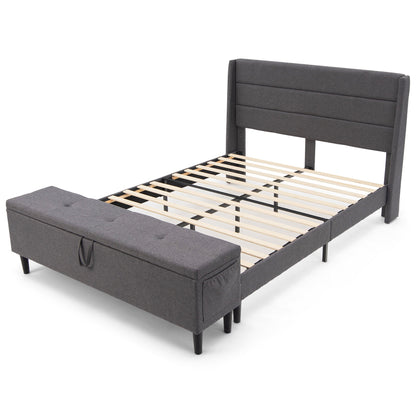 Full/Queen Upholstered Platform Bed Frame, Storage Ottoman, Gray Simple Bed Frame at Gallery Canada