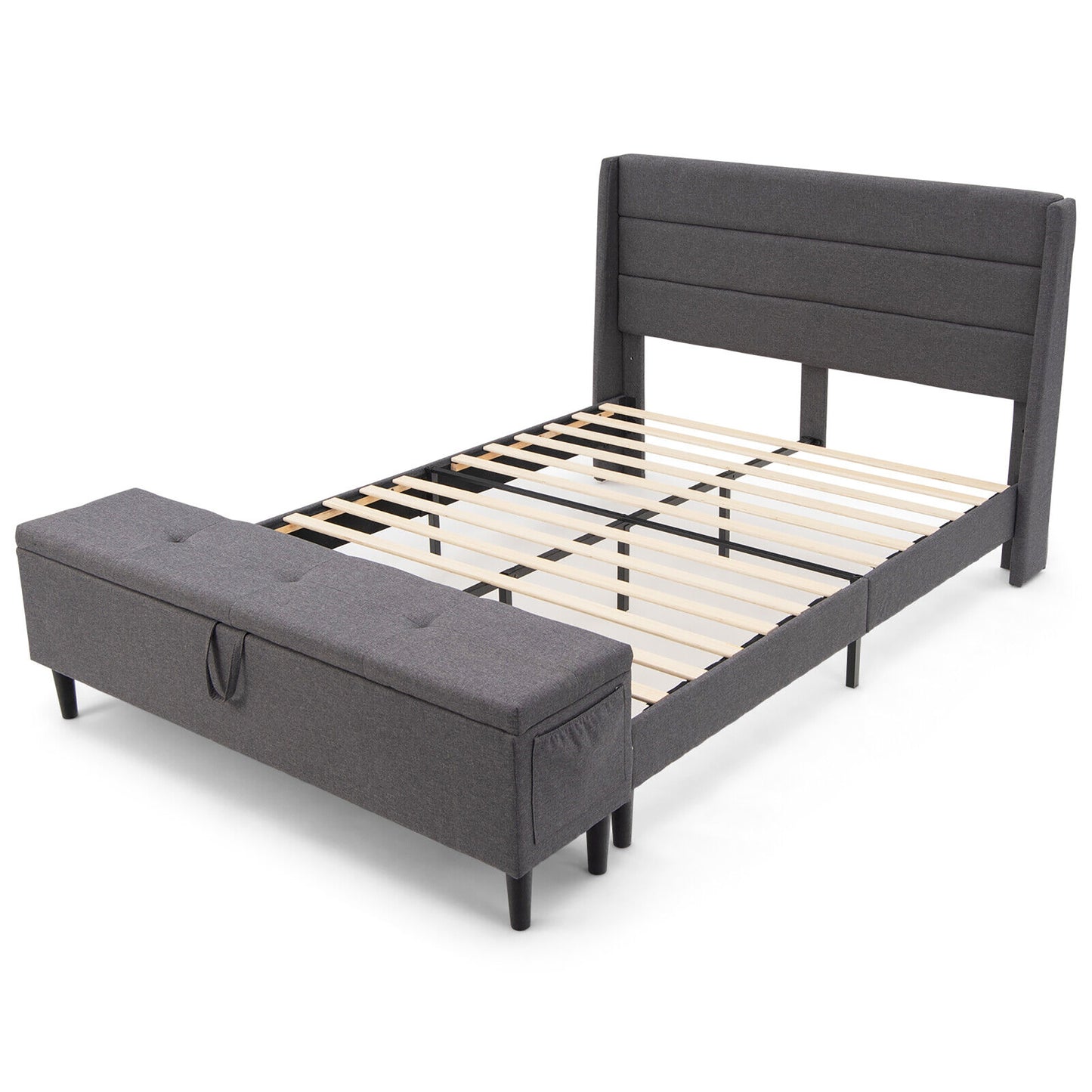 Full/Queen Upholstered Platform Bed Frame, Storage Ottoman, Gray Simple Bed Frame Gray at Gallery Canada