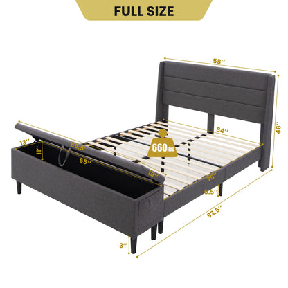 Full/Queen Upholstered Platform Bed Frame, Storage Ottoman, Gray Simple Bed Frame at Gallery Canada