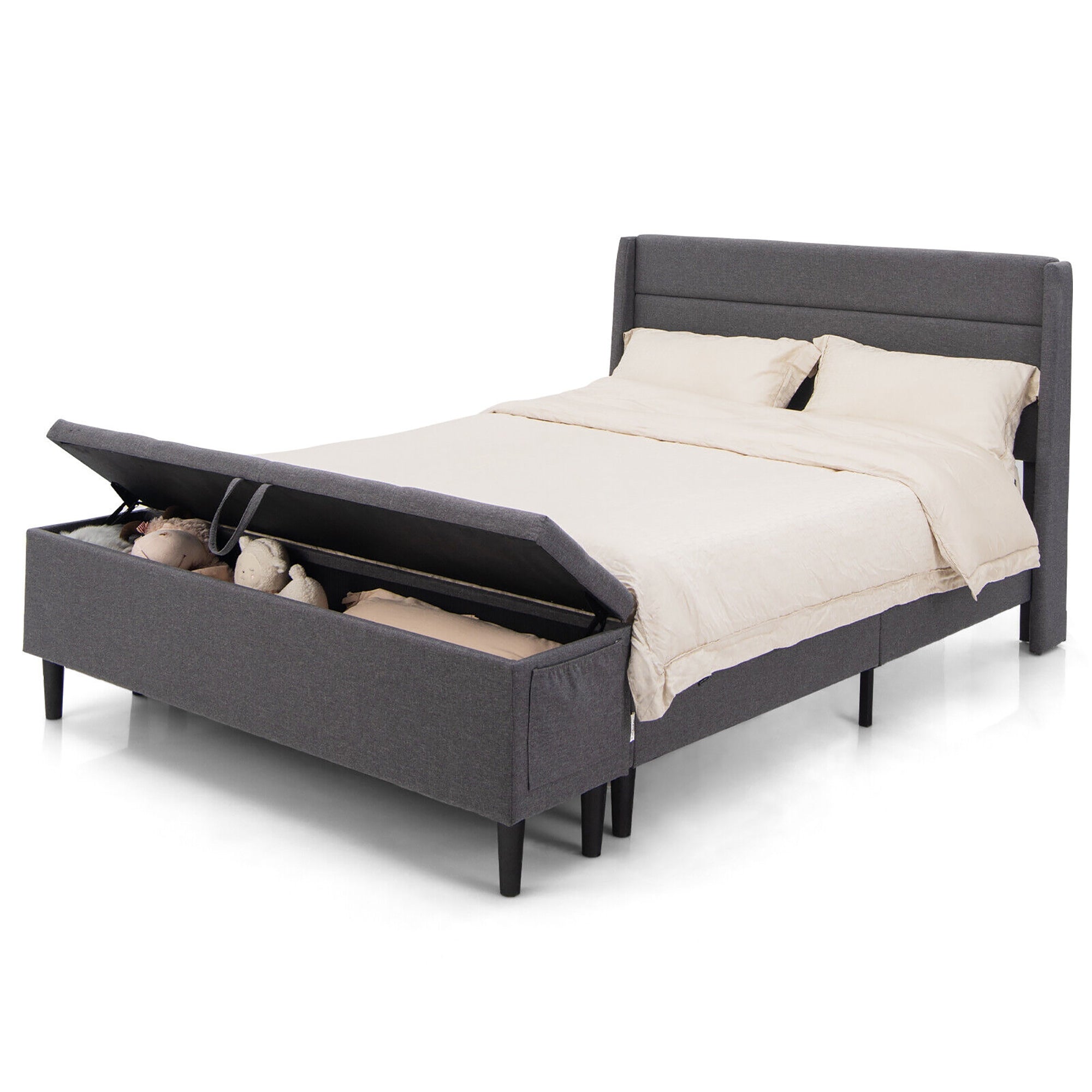 Full/Queen Upholstered Platform Bed Frame, Storage Ottoman, Gray Simple Bed Frame at Gallery Canada