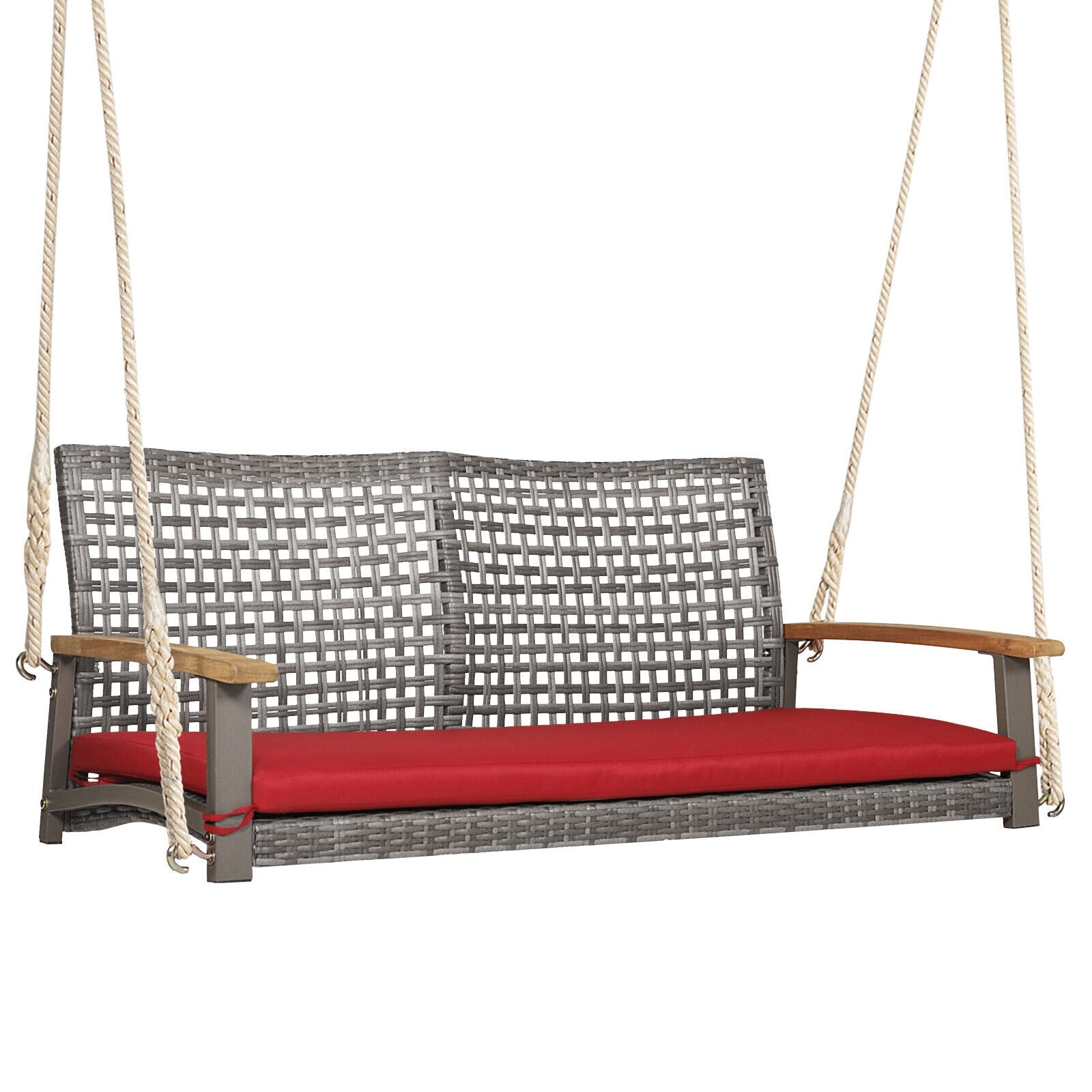 2-Person Patio Wicker Hanging Swing Chair, Red Porch Swings at Gallery Canada