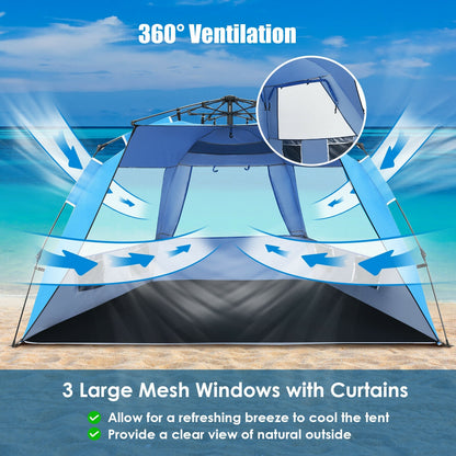 Easy Pop Up Beach Tent UPF 50+ Portable Sun Shelter-Blue for 3-4 Person, Blue Tents at Gallery Canada