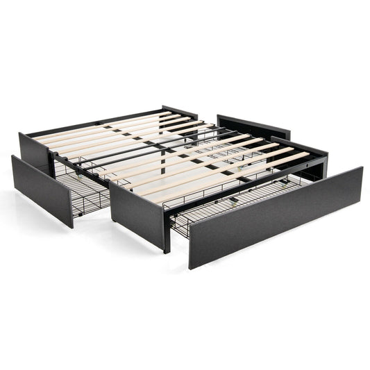 Upholstered Platform Bed Frame with 3 Storage Drawers-Full Size, Gray - Gallery Canada