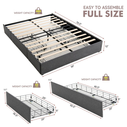 Upholstered Platform Bed Frame with 3 Storage Drawers-Full Size, Gray Simple Bed Frame at Gallery Canada