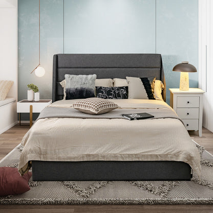 Upholstered Platform Bed Frame with 3 Storage Drawers-Full Size, Gray Simple Bed Frame at Gallery Canada