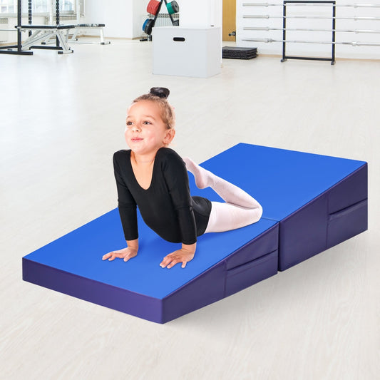 Tumbling Incline Gymnastics Exercise Folding Wedge Ramp Mat, Blue - Gallery Canada