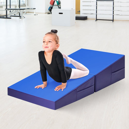Tumbling Incline Gymnastics Exercise Folding Wedge Ramp Mat, Blue