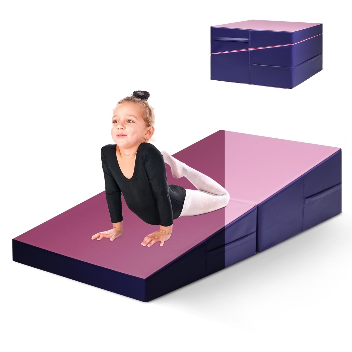 Tumbling Incline Gymnastics Exercise Folding Wedge Ramp Mat, Pink - Gallery Canada